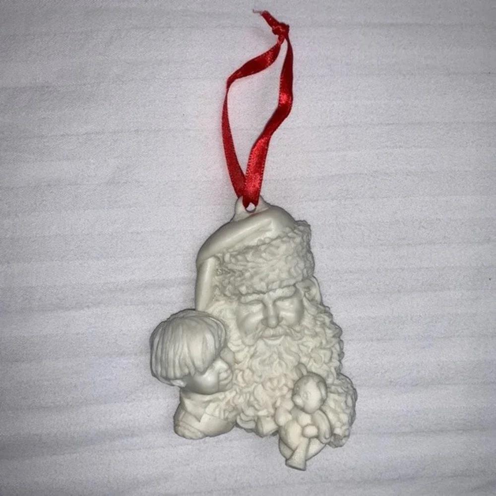 Vintage Mark Klaus White 3D Christmas Holiday Ornament Santa & boy 4260 10000